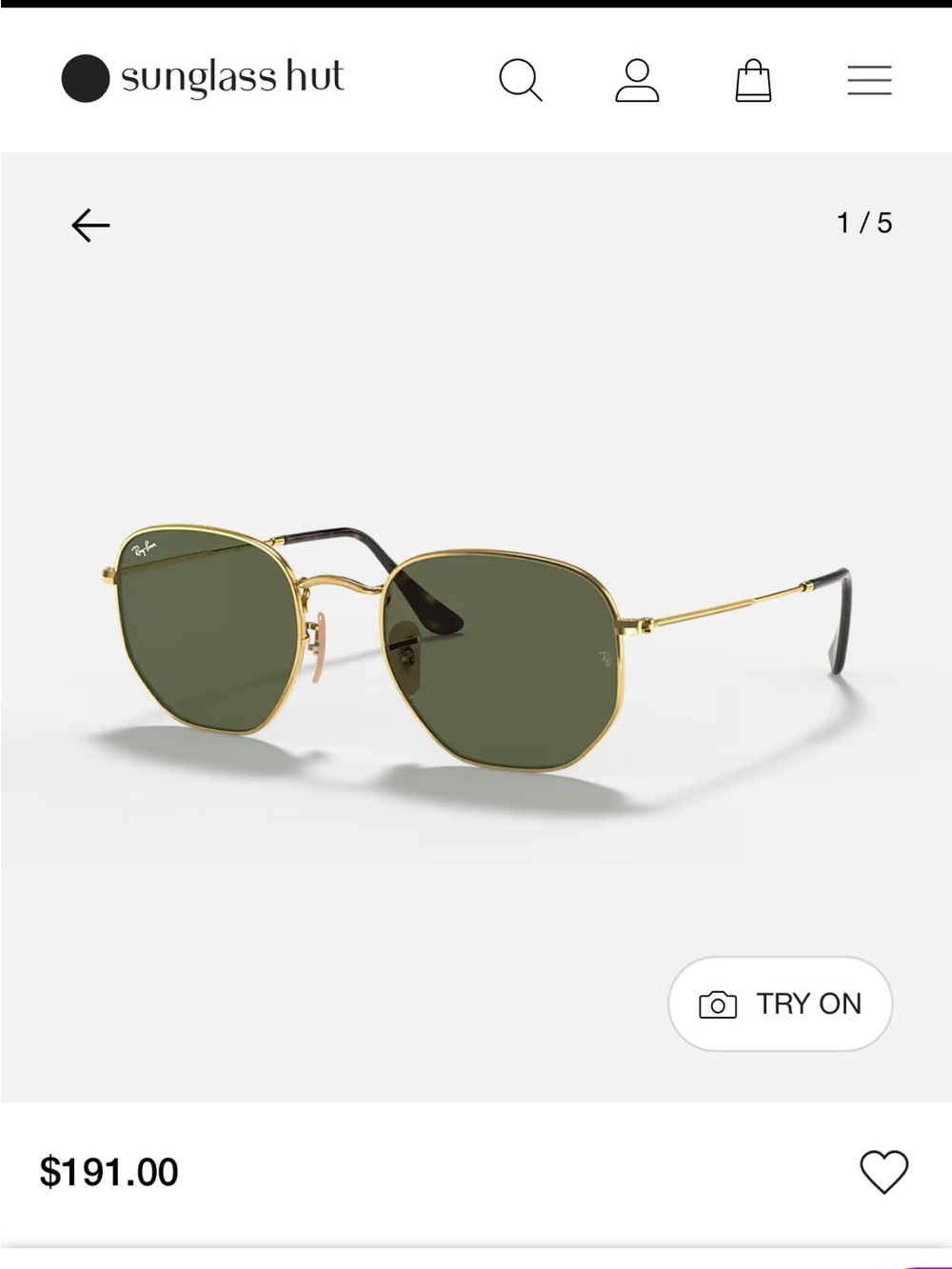 Ray-Ban Gold Frame Hexagonal Sunglasses with Green Lenses